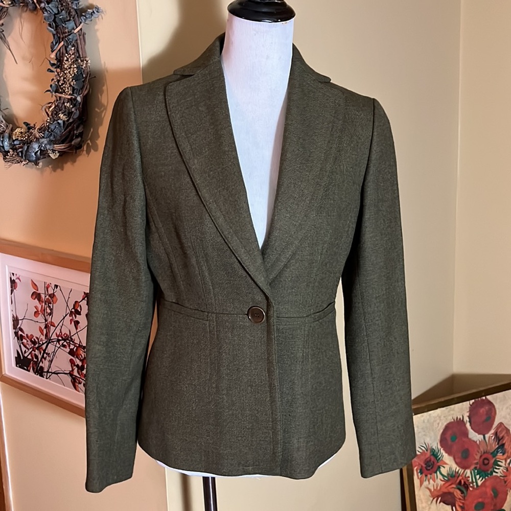 ANN TAYLOR Size 4 Classic Longline Blazer 100% Wool Academia Military $229 NEW